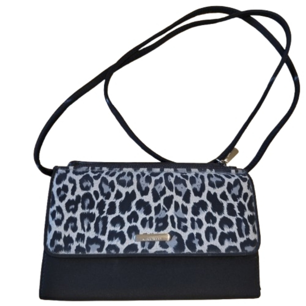 Nine West Black And Gray Leopard Print Crossbody Bag/waĺlet